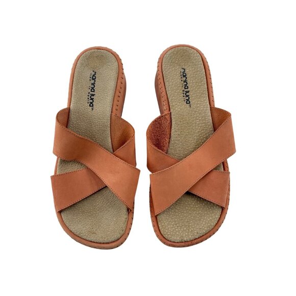 Marina Luna Women's Orange Slide Sandals Size 8 Leather - Picture 2 of 9